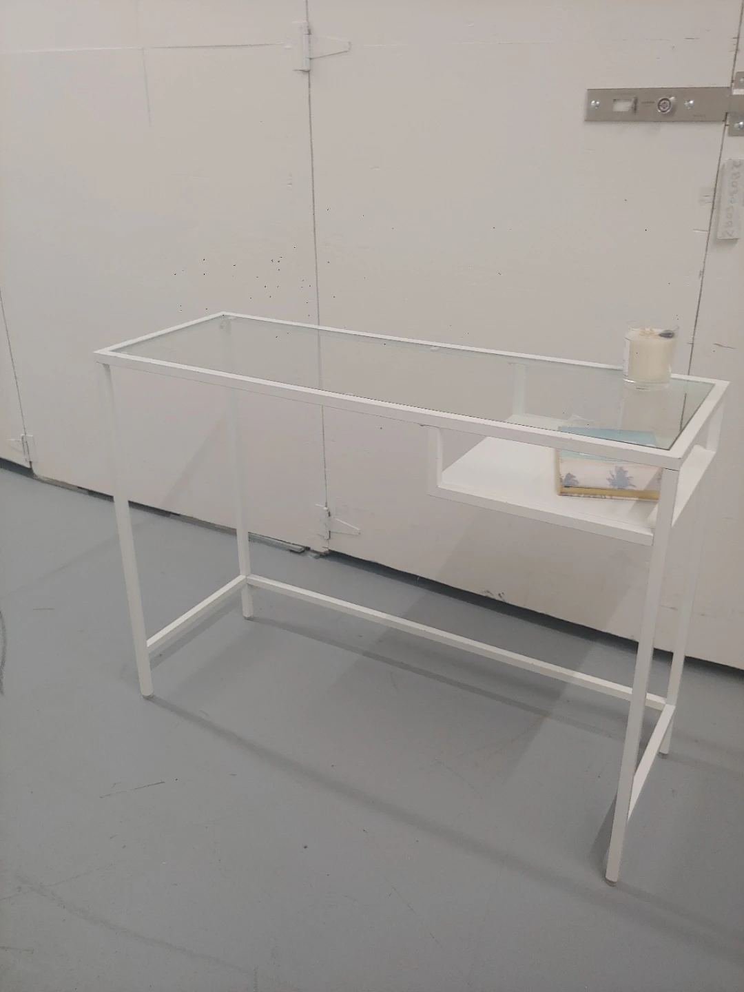 Ikea White Metal Frame Glass Top Desk