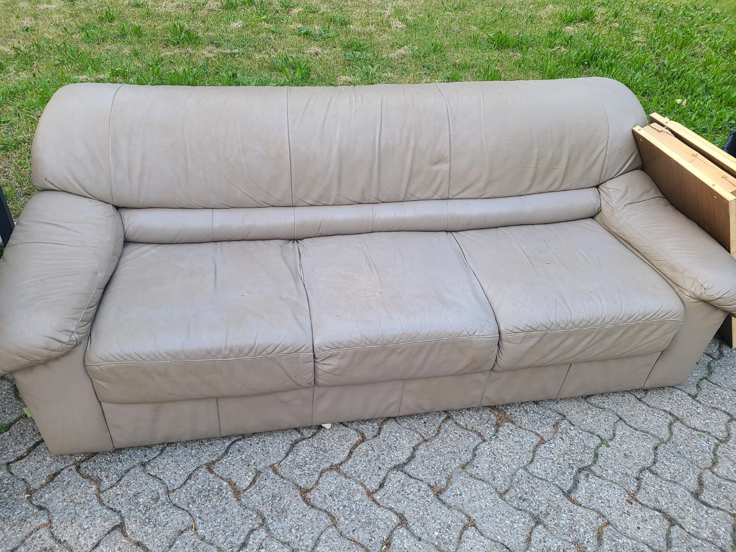 Taupe Leather 3-Seat Couch (in need of deep cleaning)