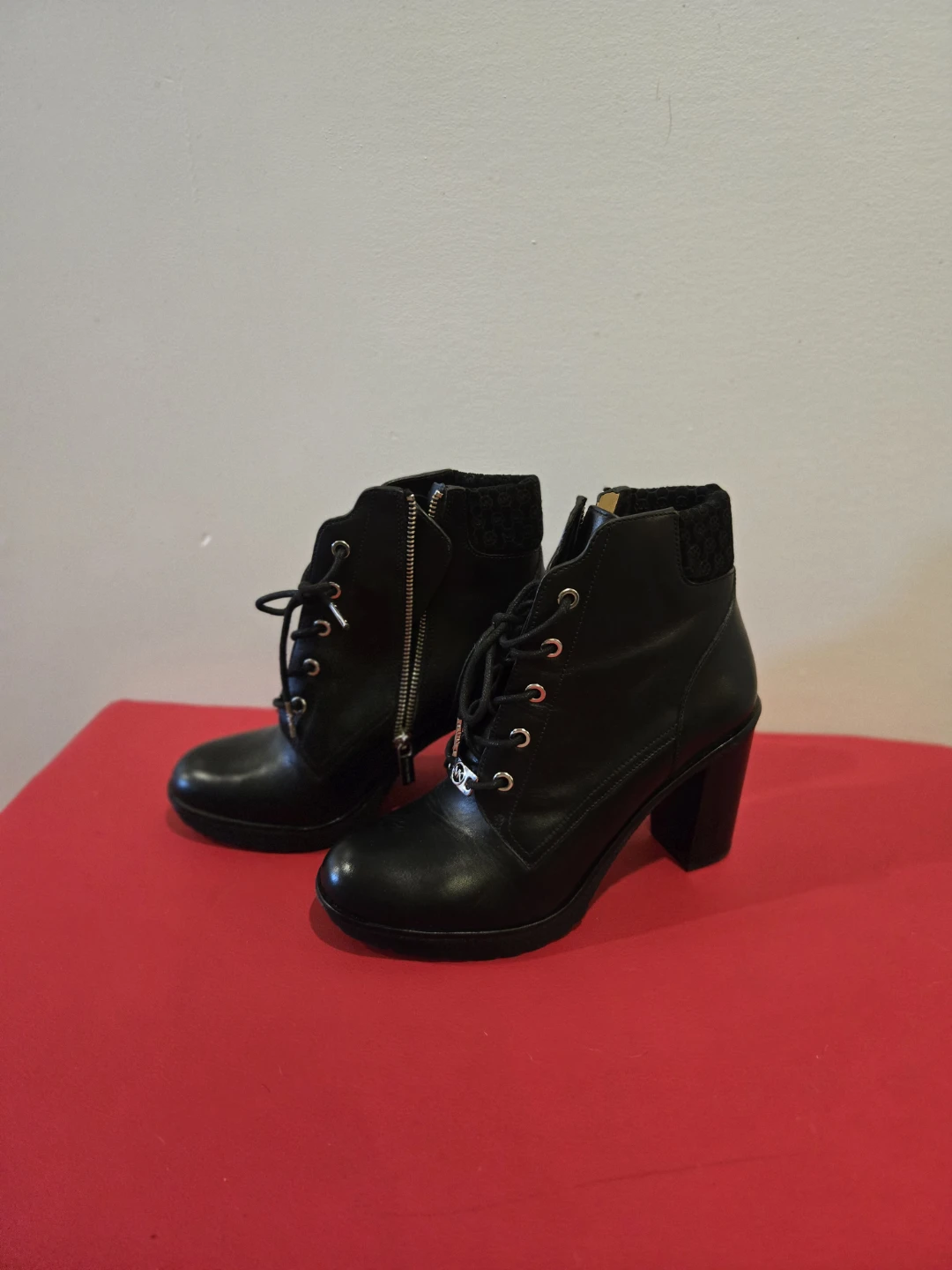 Michael Kors Black Leather Lace-Up Heeled Ankle Boots - photo 2