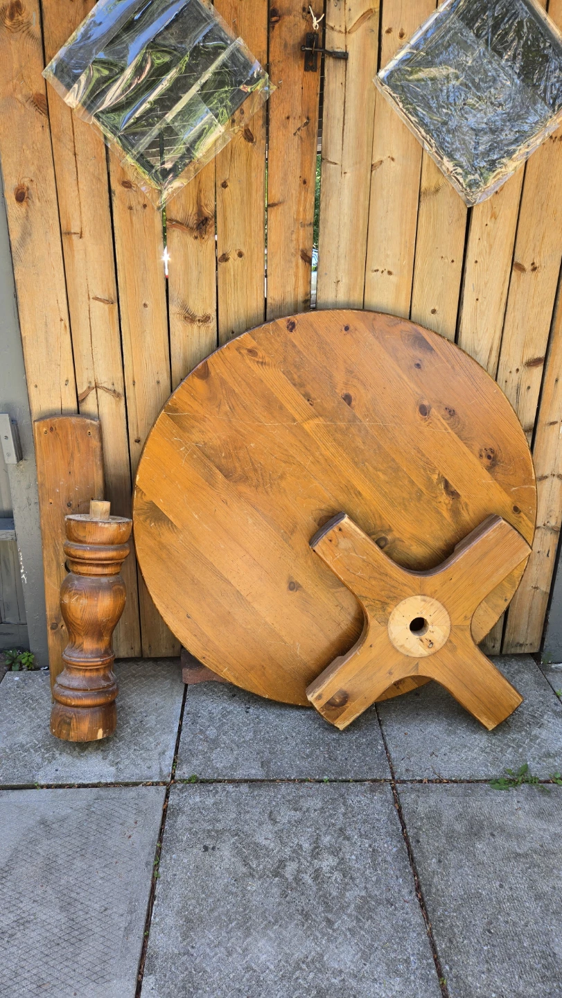 Round Wooden Table Top and Pedestal Base