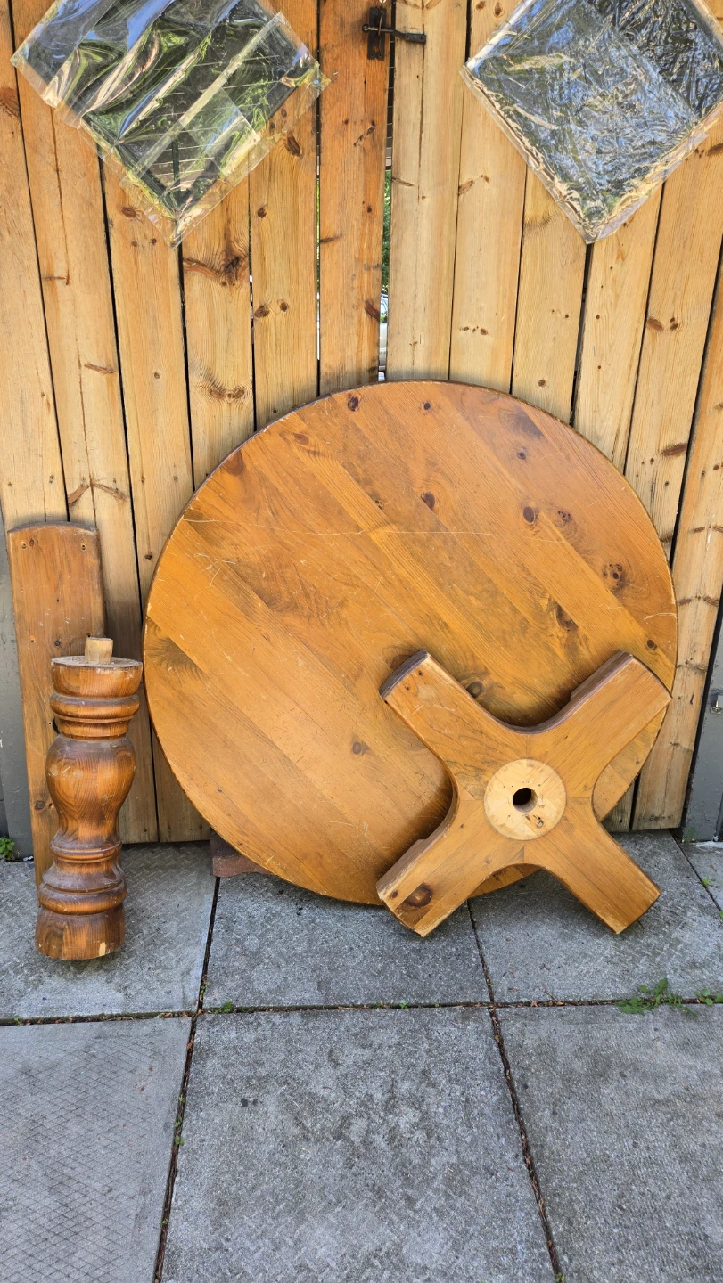 Round Wooden Table Top and Pedestal Base - photo 2