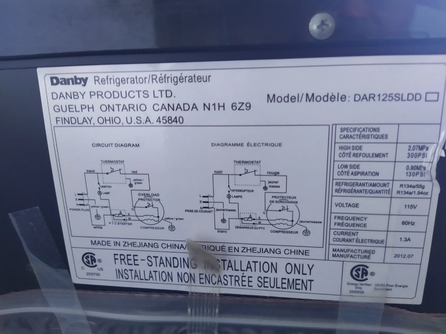 Danby DAR125SLDD Refrigerator - photo 3