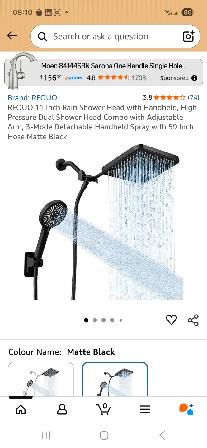 RFOUO 11 Inch Rain Shower Head Combo with Handheld - Matte Black