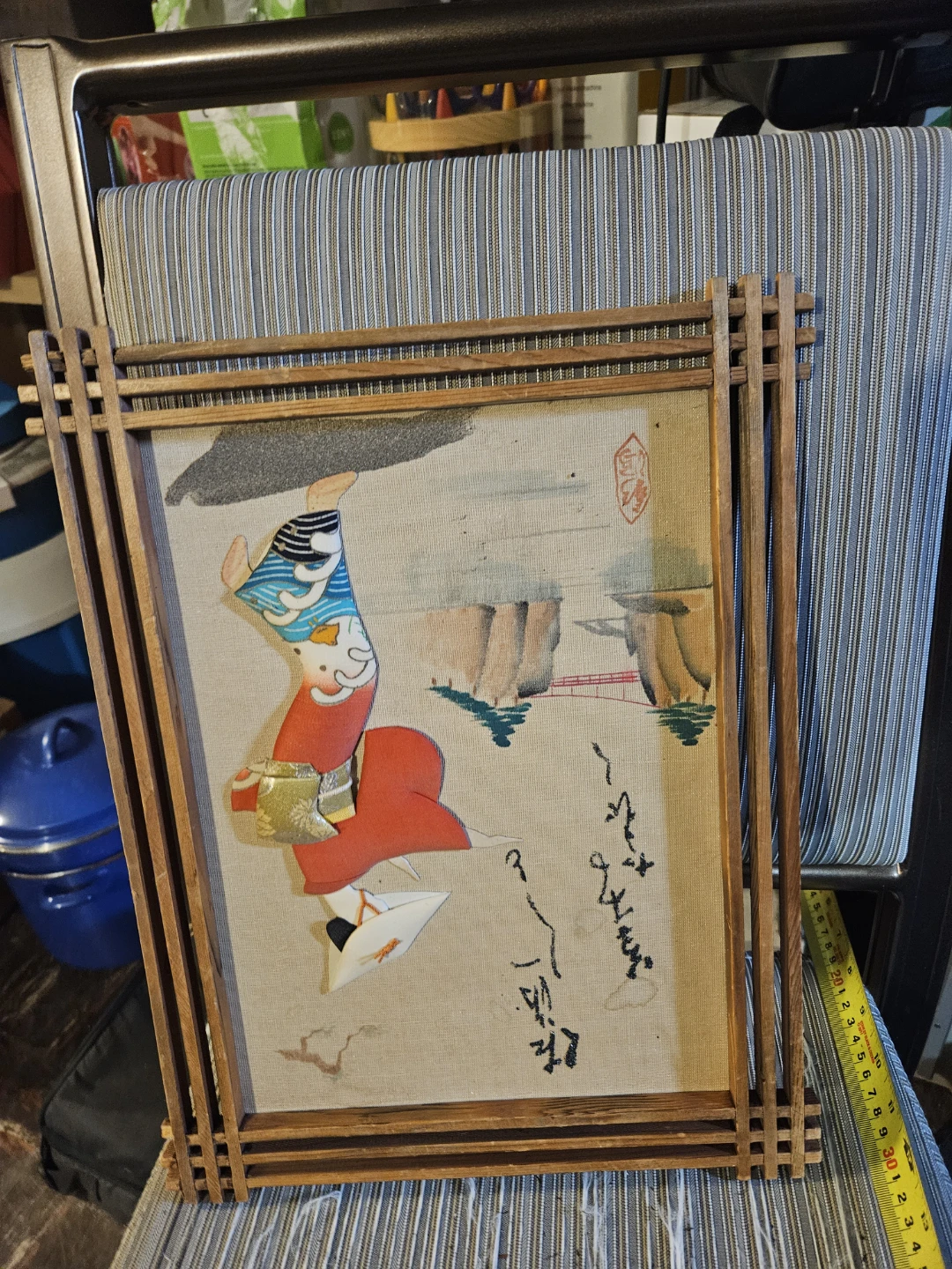 Vintage Japanese Wall Art with Wooden Frame - photo 2