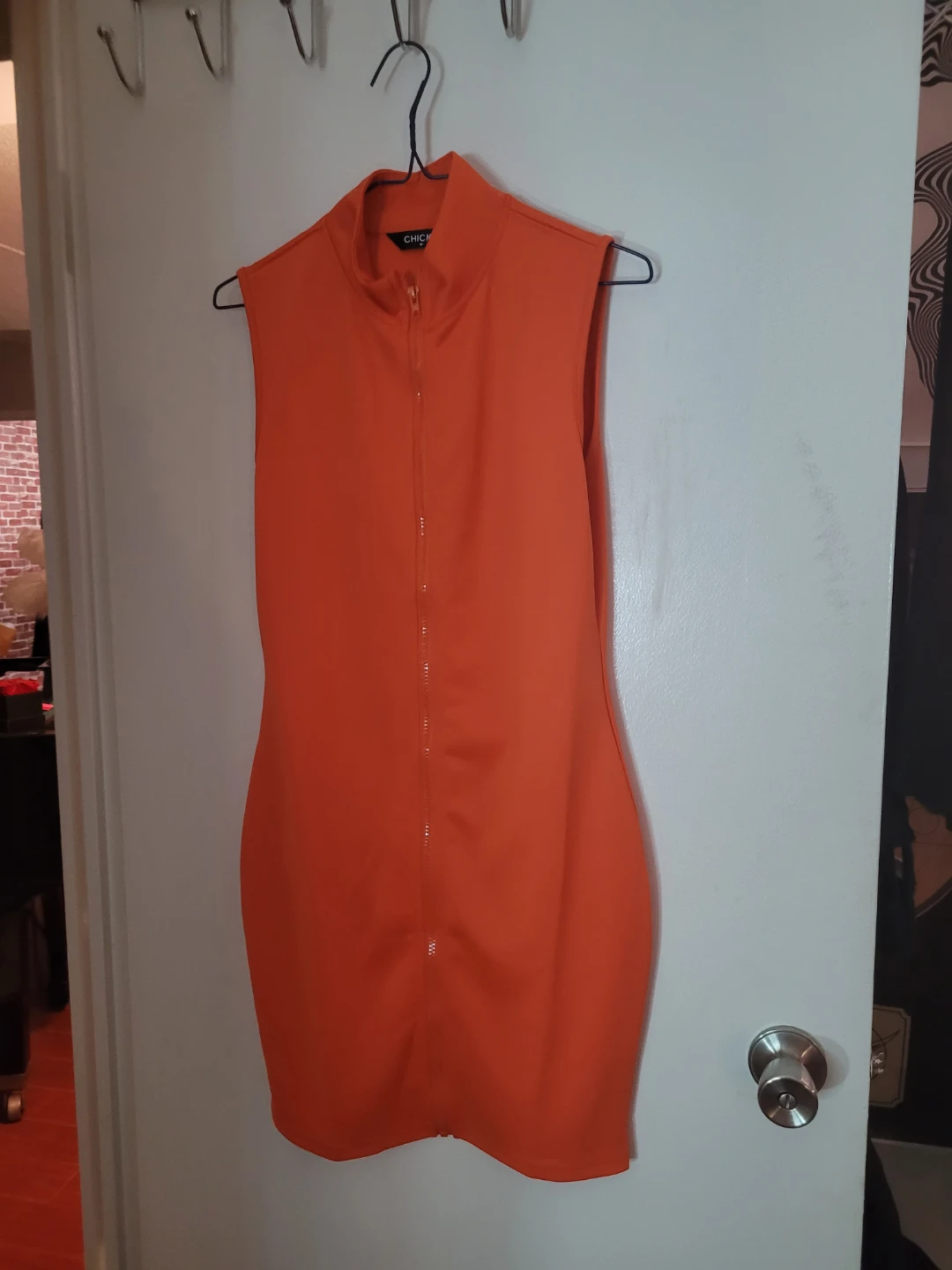 Orange Sleeveless Zip-Up Dress