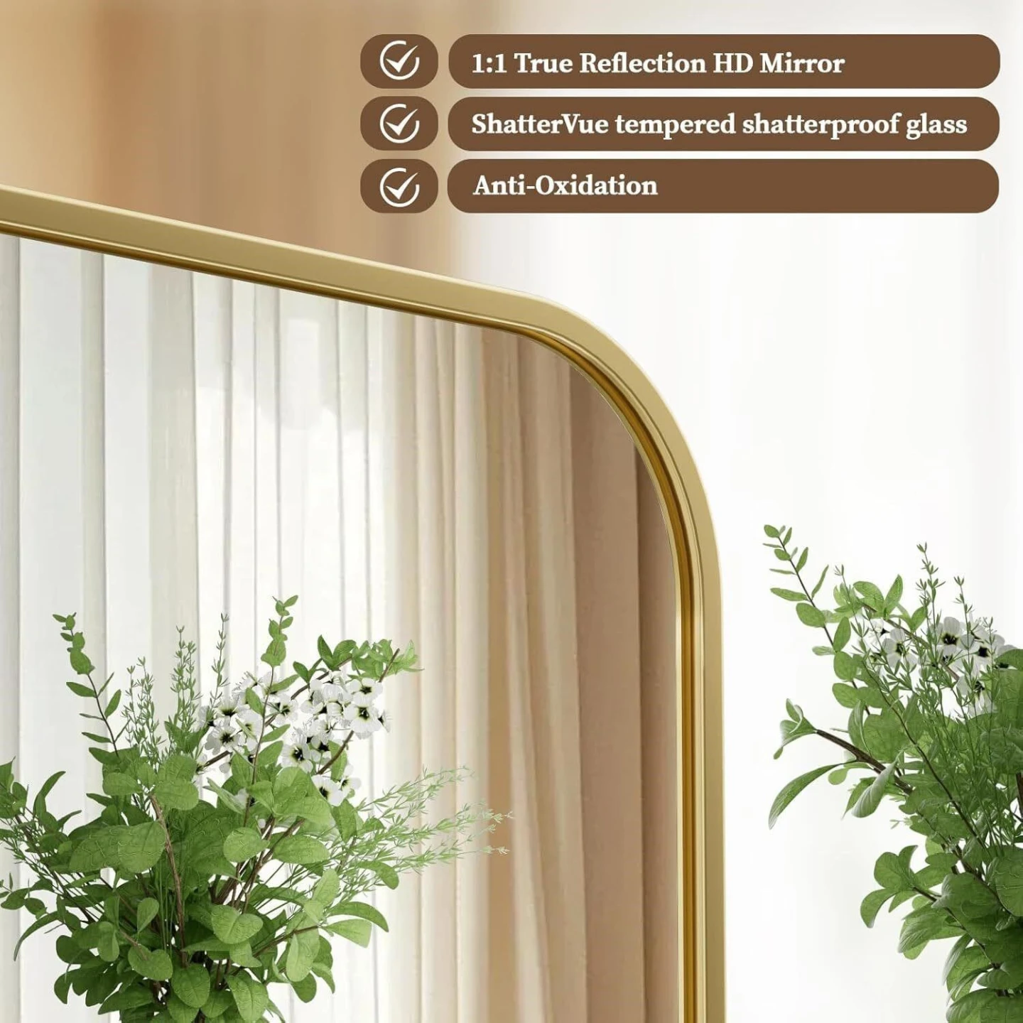 Rounded Corner Wall Mirror with Gold Frame - photo 2