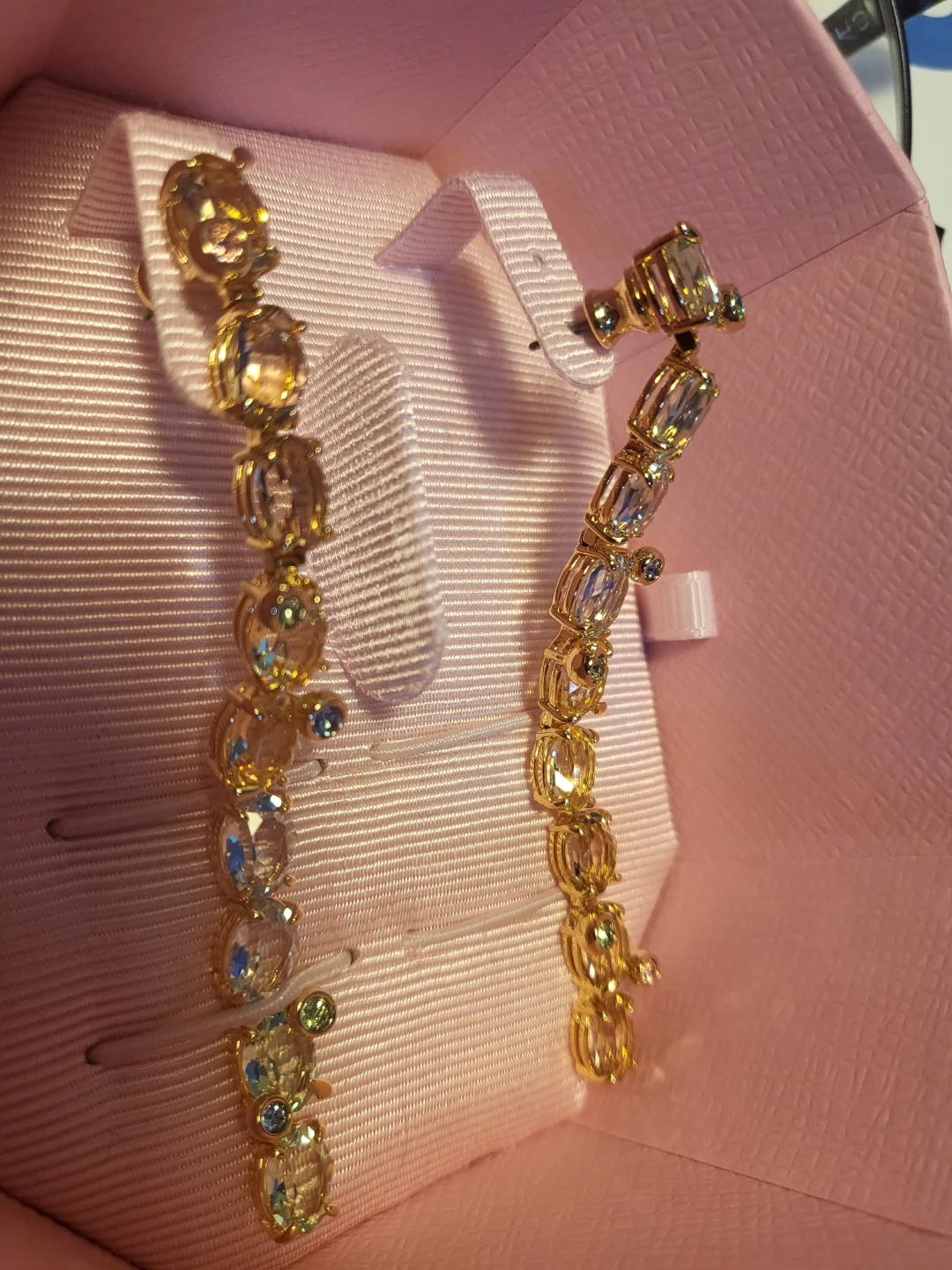 Gold-tone Dangle Earrings with Crystals - photo 2