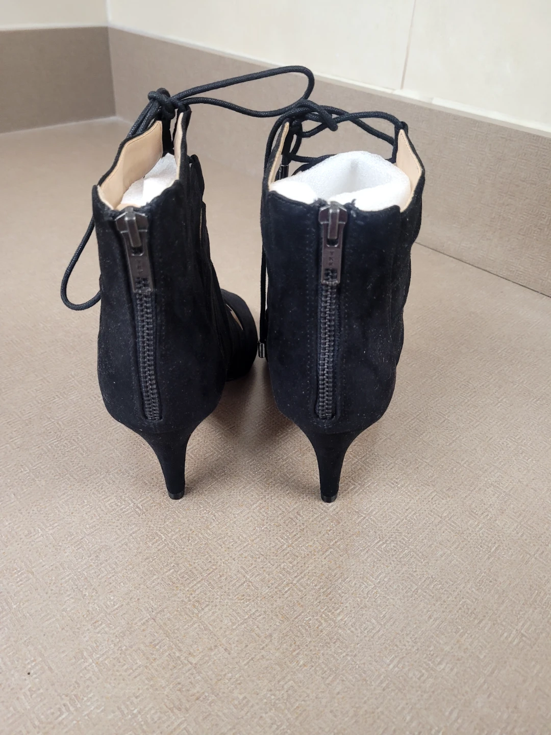 Black Suede Lace-Up Heel Booties - photo 2