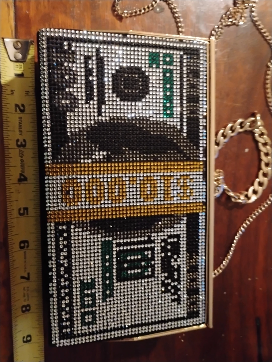 Money Clutch Purse Rhinestone $100 Bill Design with Gold Chain - photo 3
