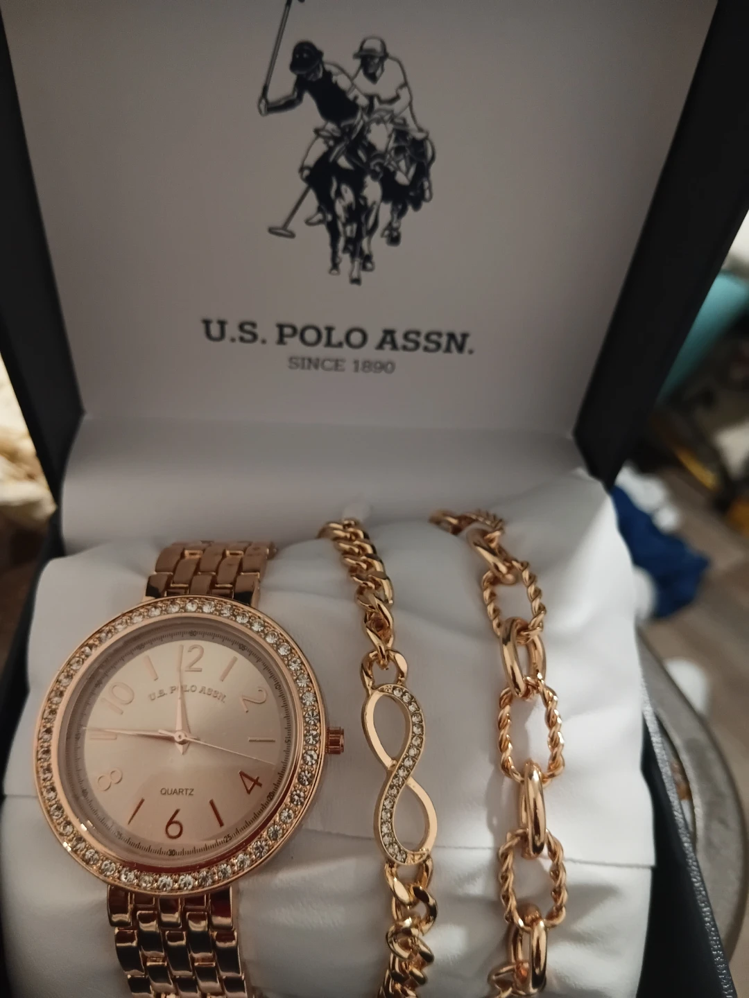 U.S. Polo Assn. Rose Gold Watch and Bracelet Set