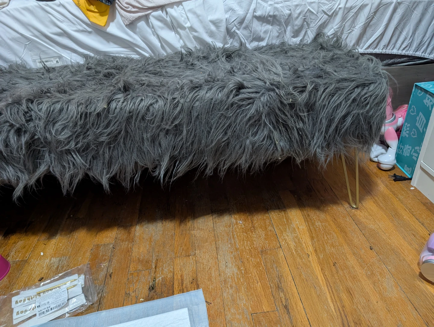 Faux Fur Bench with Gold Legs