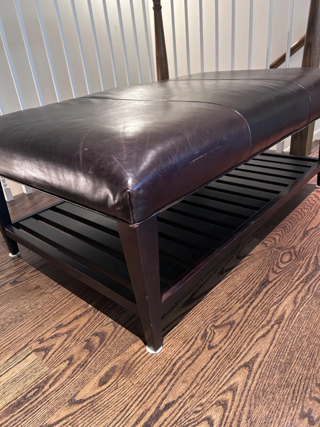 Dark Brown Leather Storage Bench