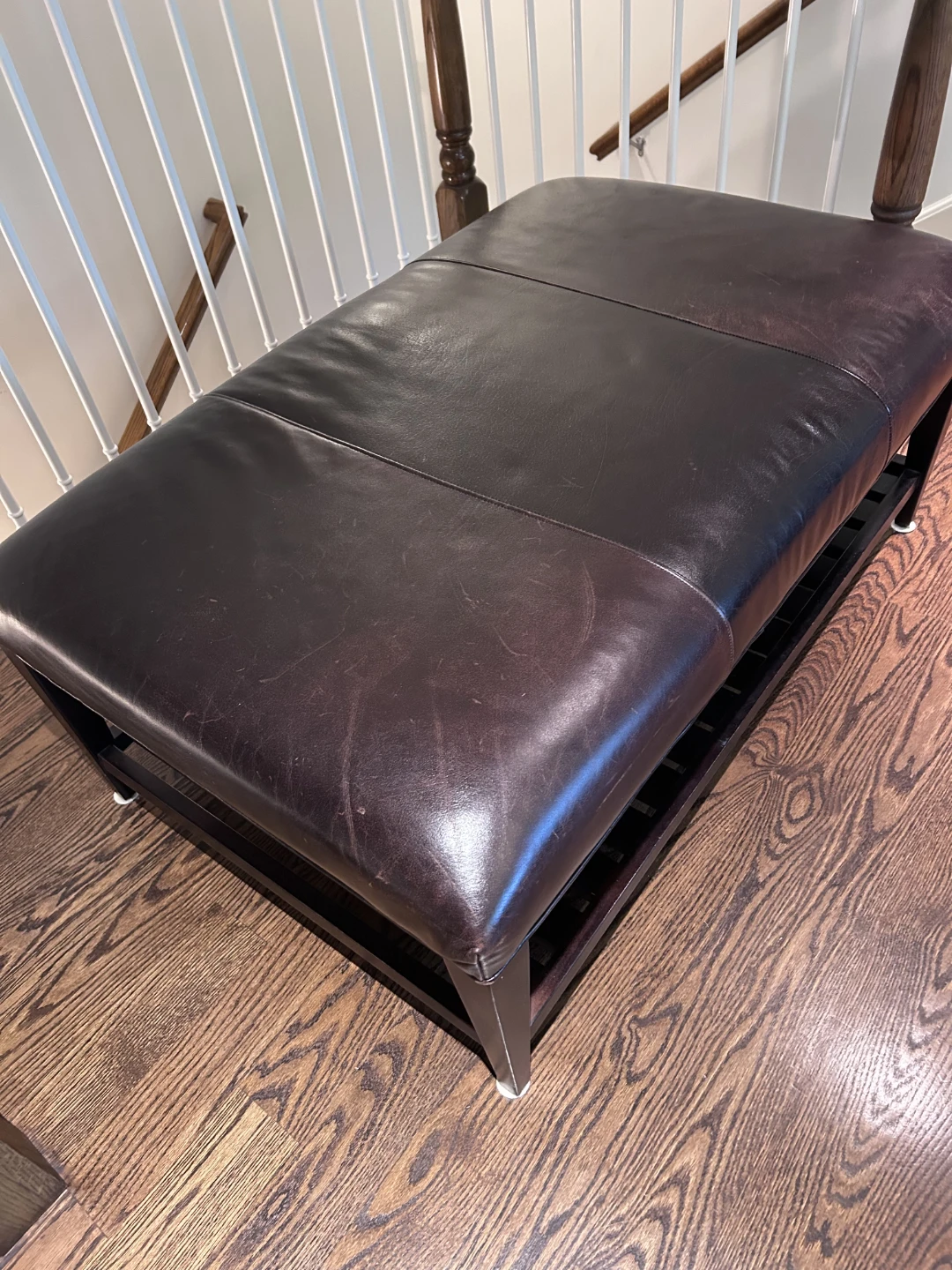 Dark Brown Leather Storage Bench - photo 3