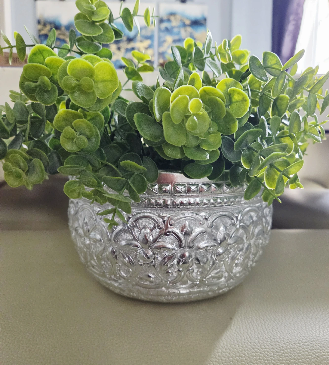 Ornate Silver Tone Metal Bowl
