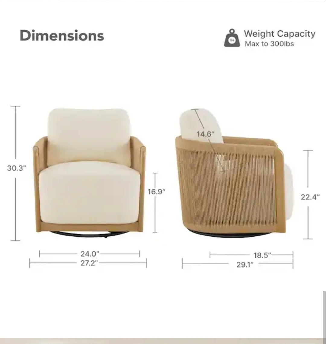 Cream Upholstered Swivel Accent Chair with Rope Detailing - photo 5
