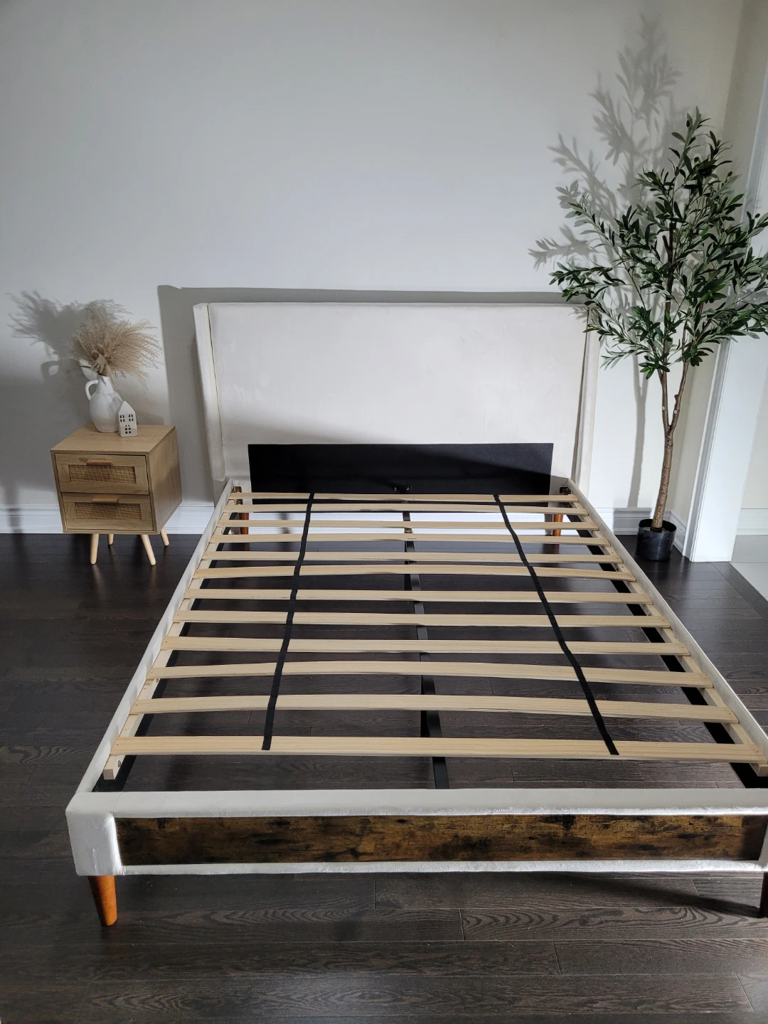 Queen Bed Frame with Upholstered Headboard