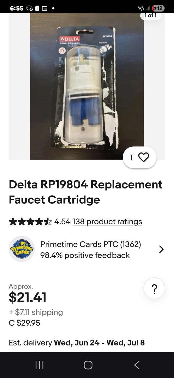 Delta RP19804 Replacement Faucet Cartridge