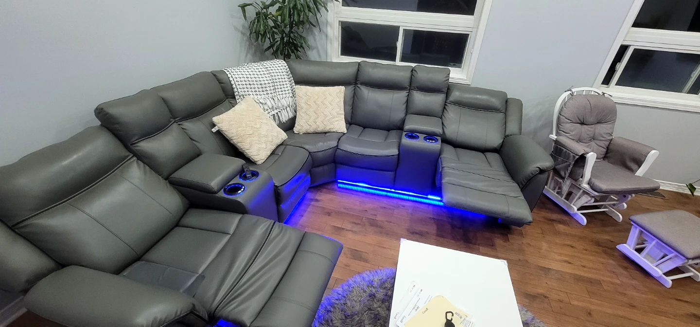 Grey Sectional Recliner Sofa with LED Lights