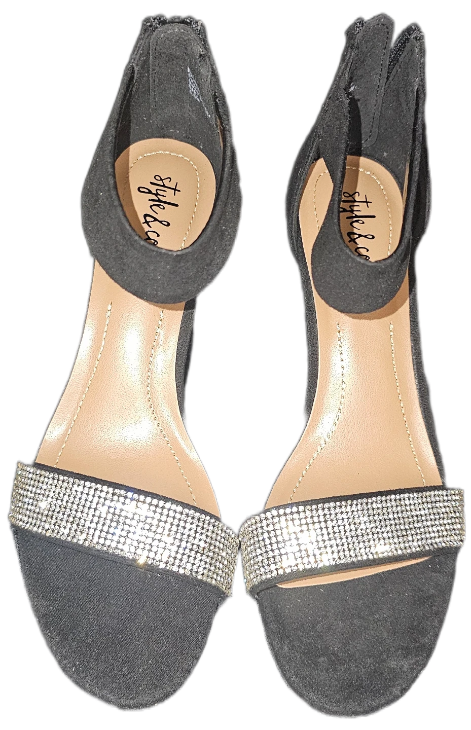 Style & Co Black Heeled Sandals with Rhinestones ⚽️