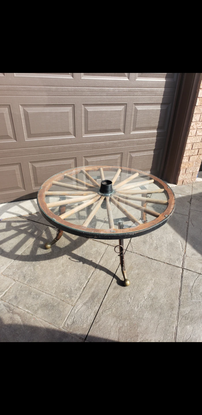 Wagon Wheel Glass Top Accent Table