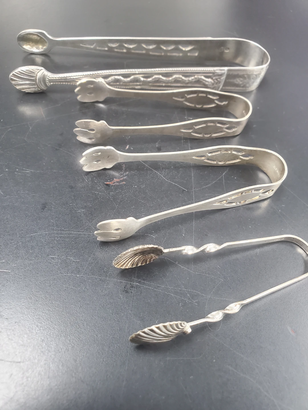 STERLING SILVER SET. Vintage Silver Tone Tongs Set