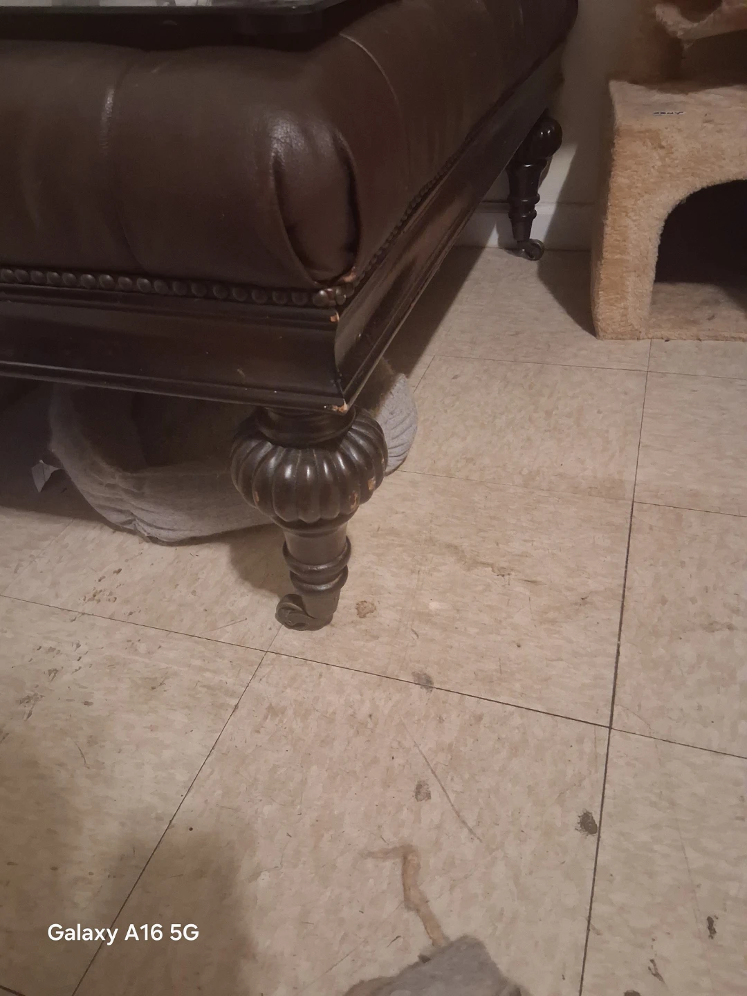 Brown Tufted Leather Ottoman
