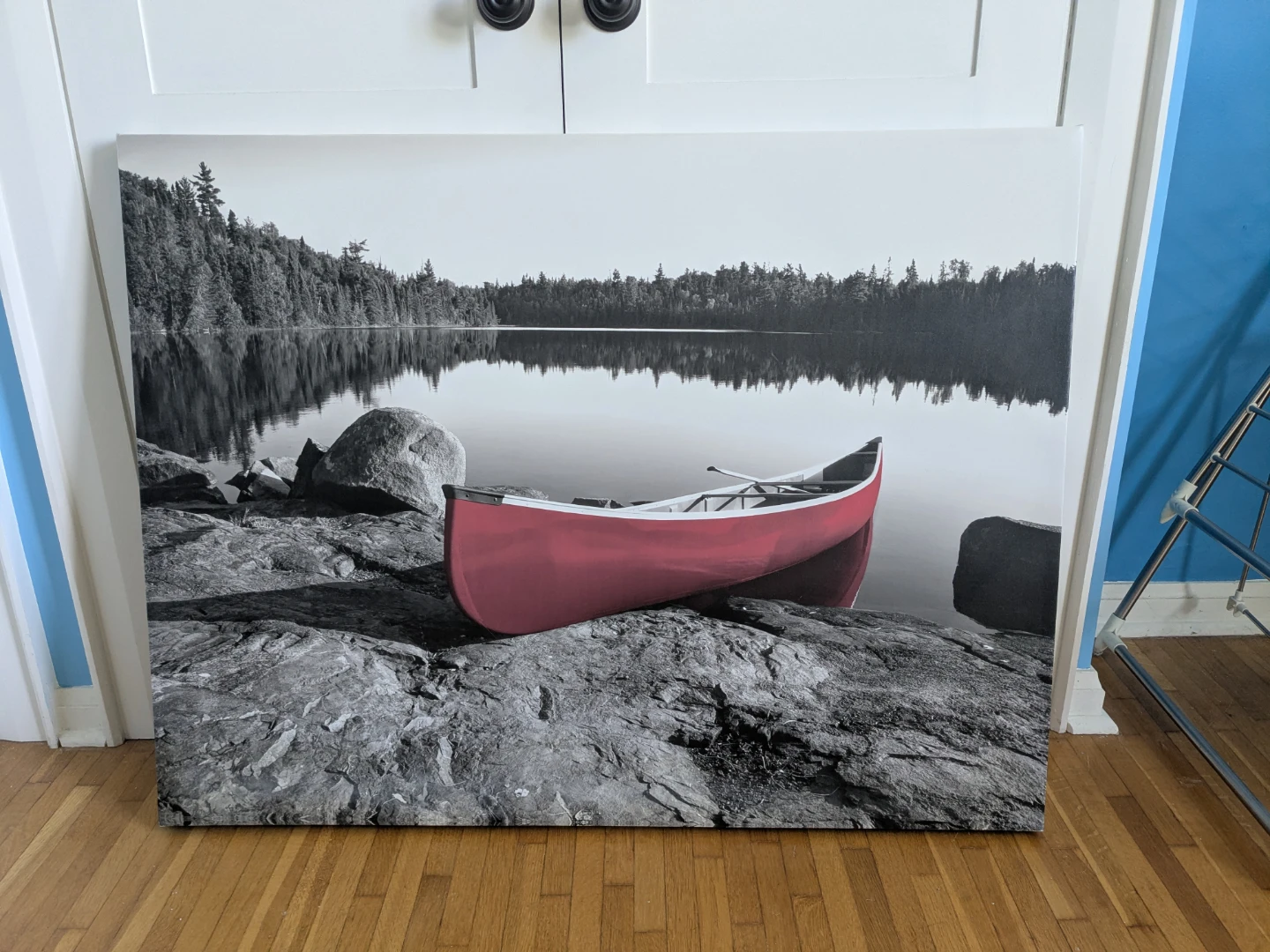 Canvas Print - Red Canoe Landscape 46x35 inches