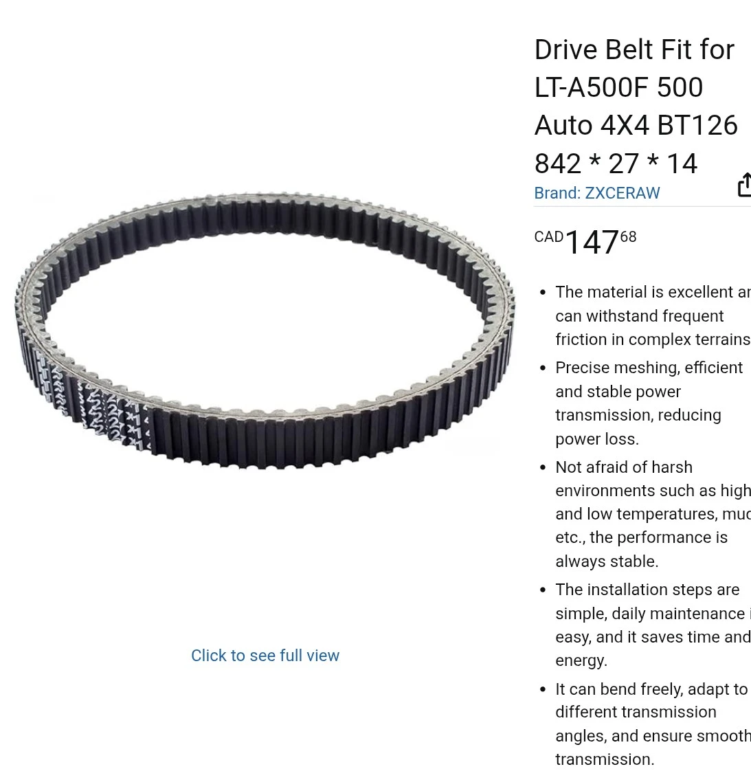 ZX CRAW Drive Belt for LT-A500F 500 Auto 4X4 BT126 - photo 5