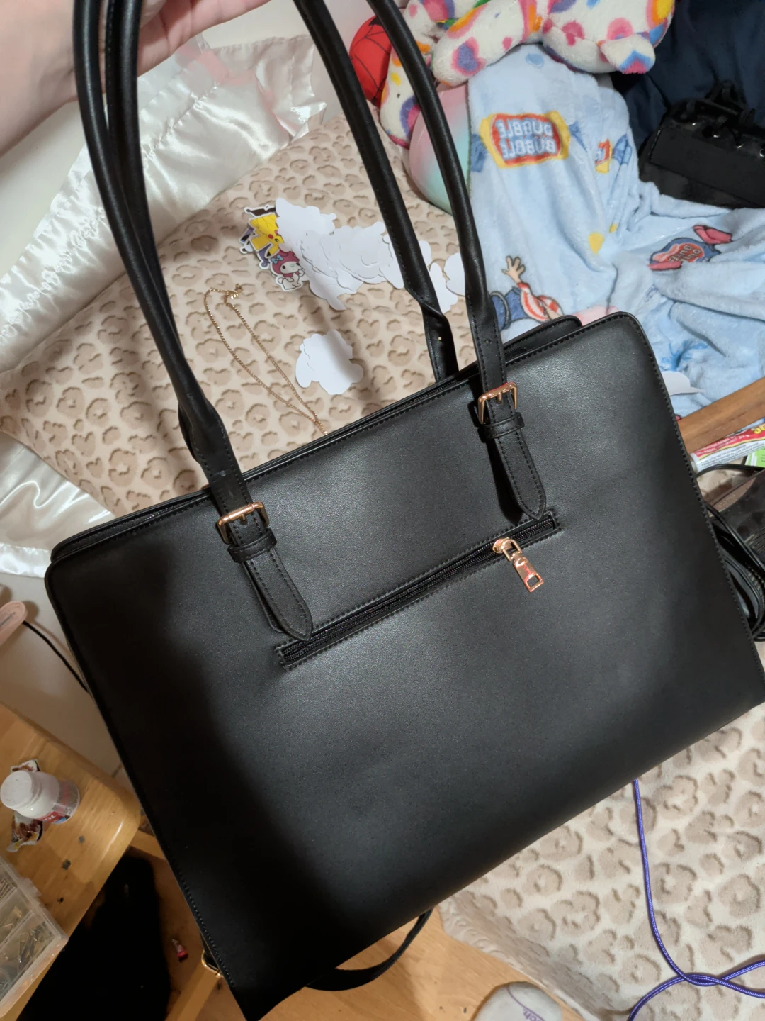 Black Faux Leather Tote Bag - photo 3