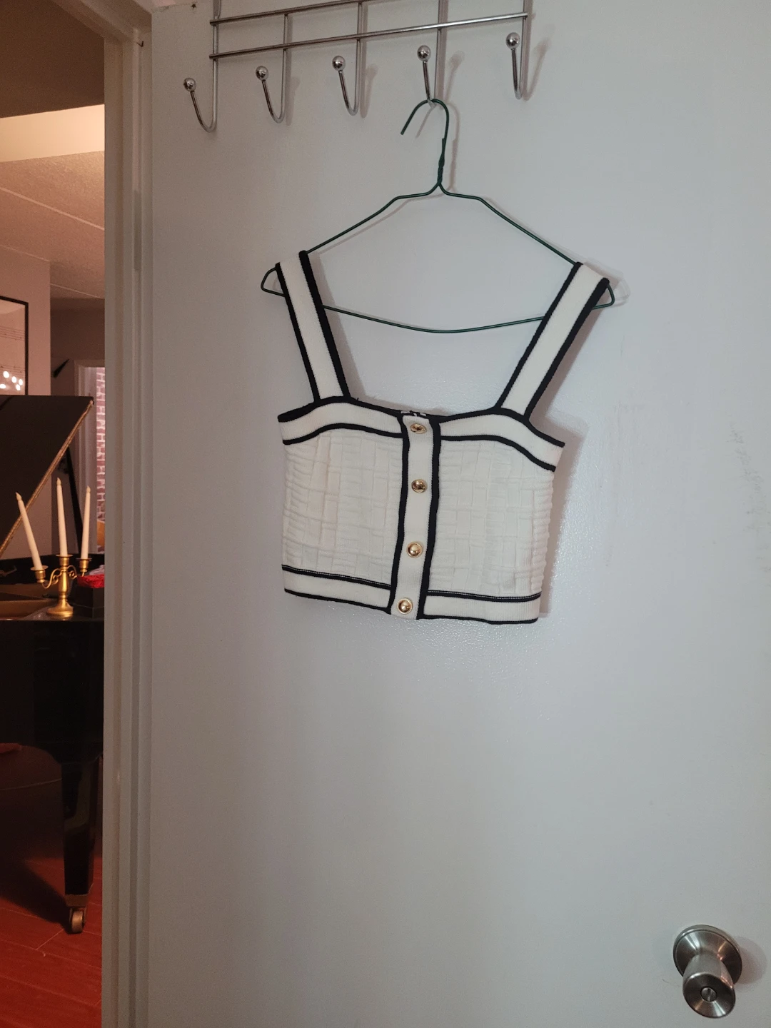 White Ribbed Crop Top with Black Trim