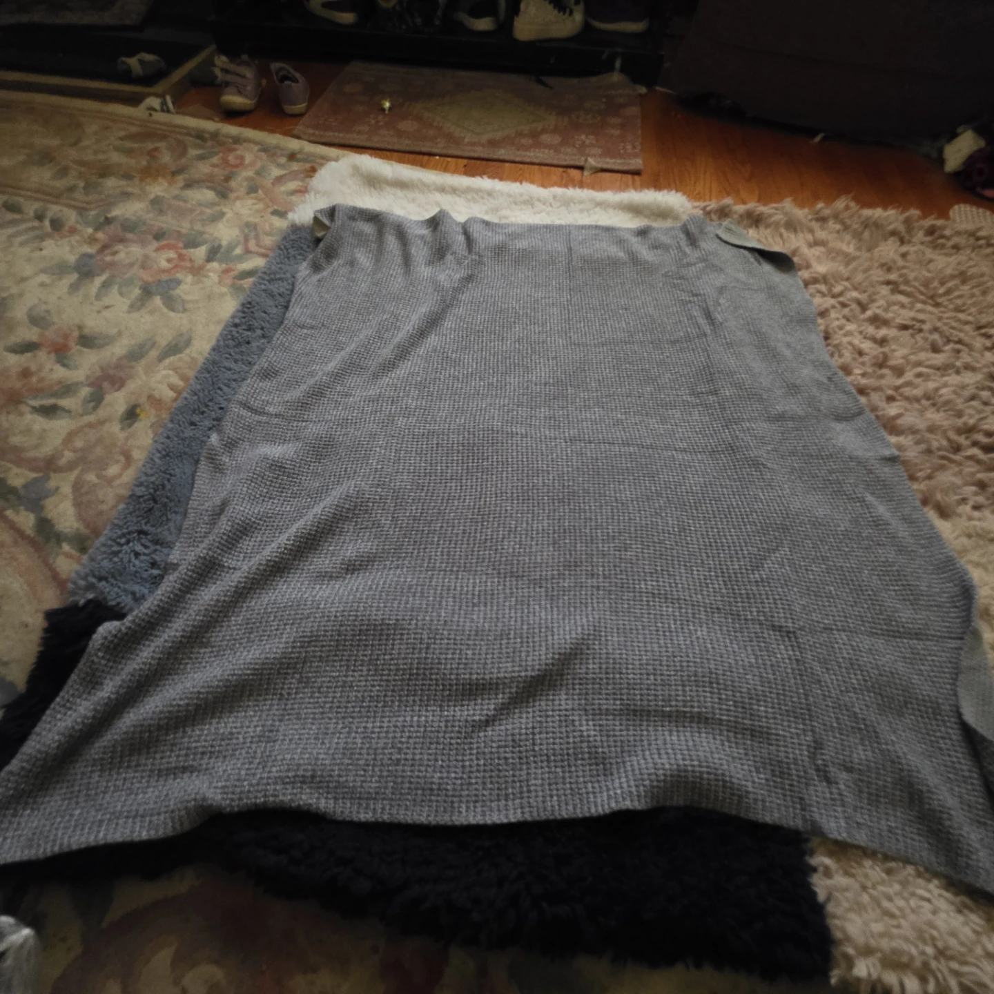 Grey Waffle Knit Throw Blanket - photo 2