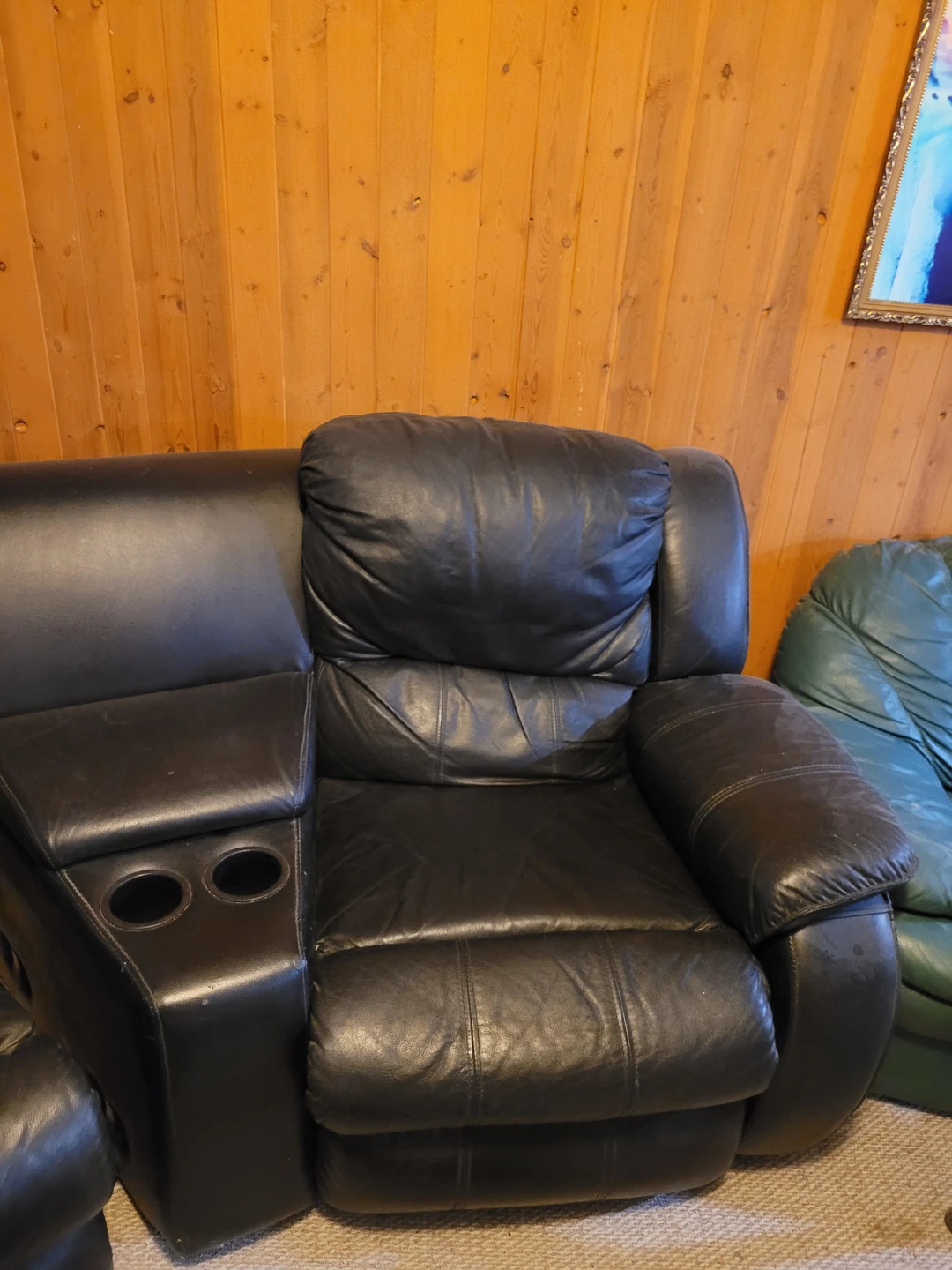Black Leather Recliner Sofa with Cup Holders - photo 2