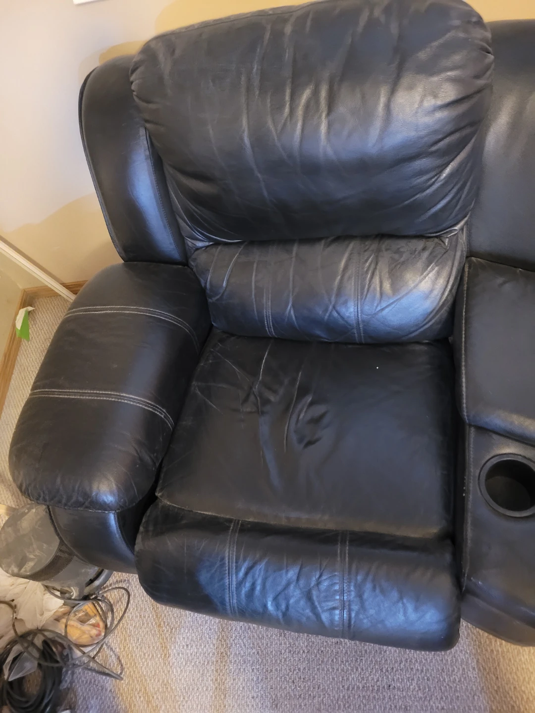 Black Leather Recliner Sofa with Cup Holders - photo 3