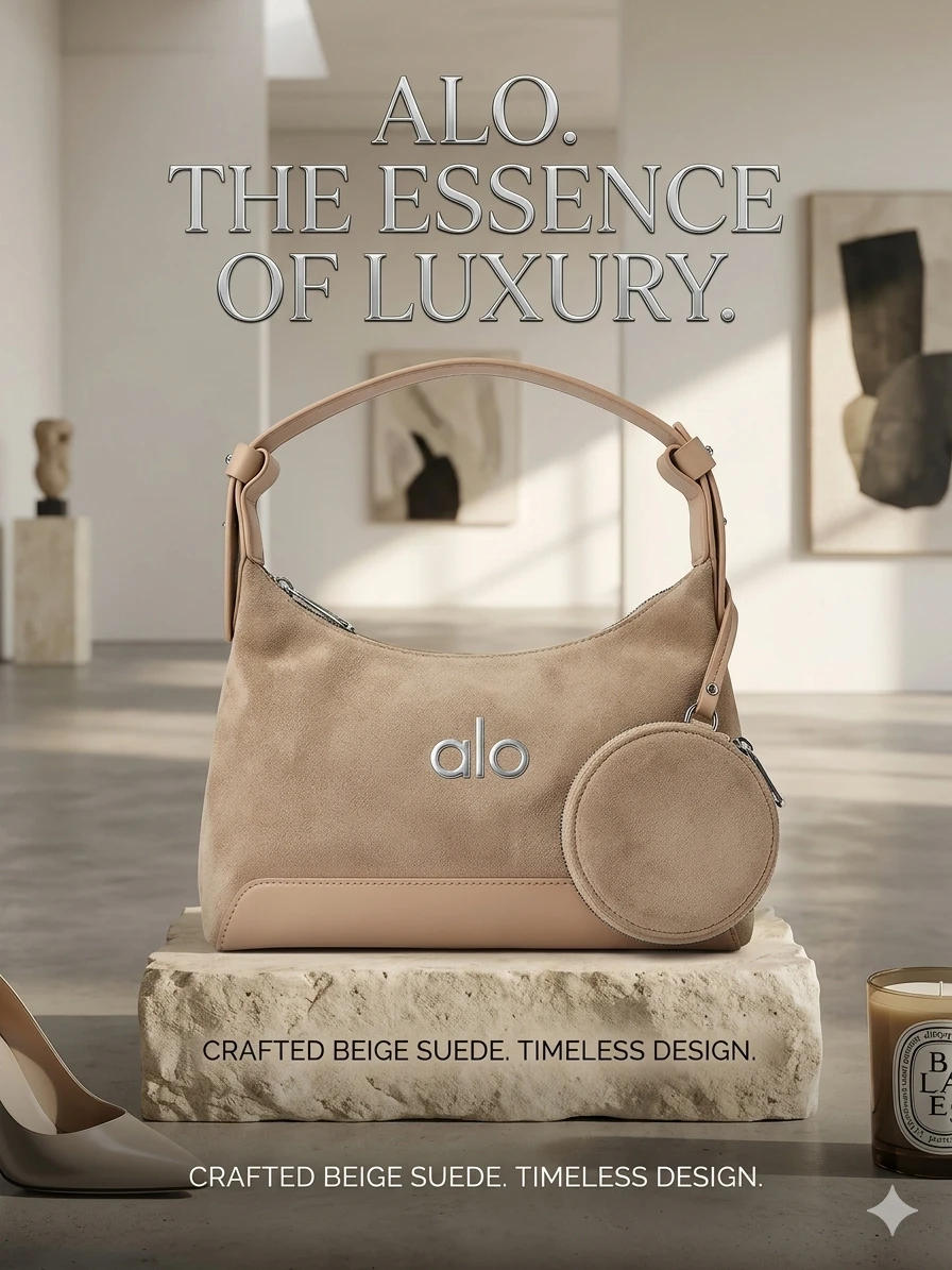 ALO Beige Suede Hobo Bag with Coin Pouch