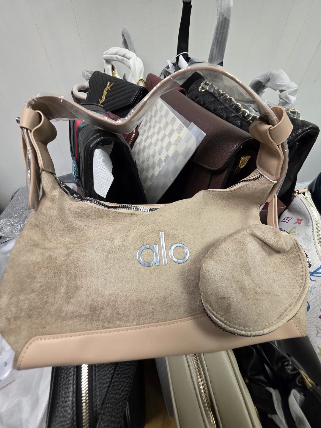 ALO Beige Suede Hobo Bag with Coin Pouch - photo 5