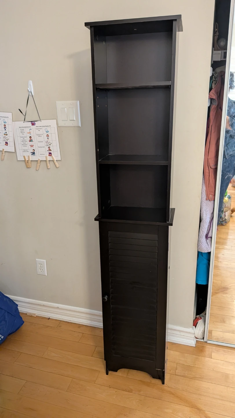 Dark Brown Tall Storage Cabinet with Louvered Door