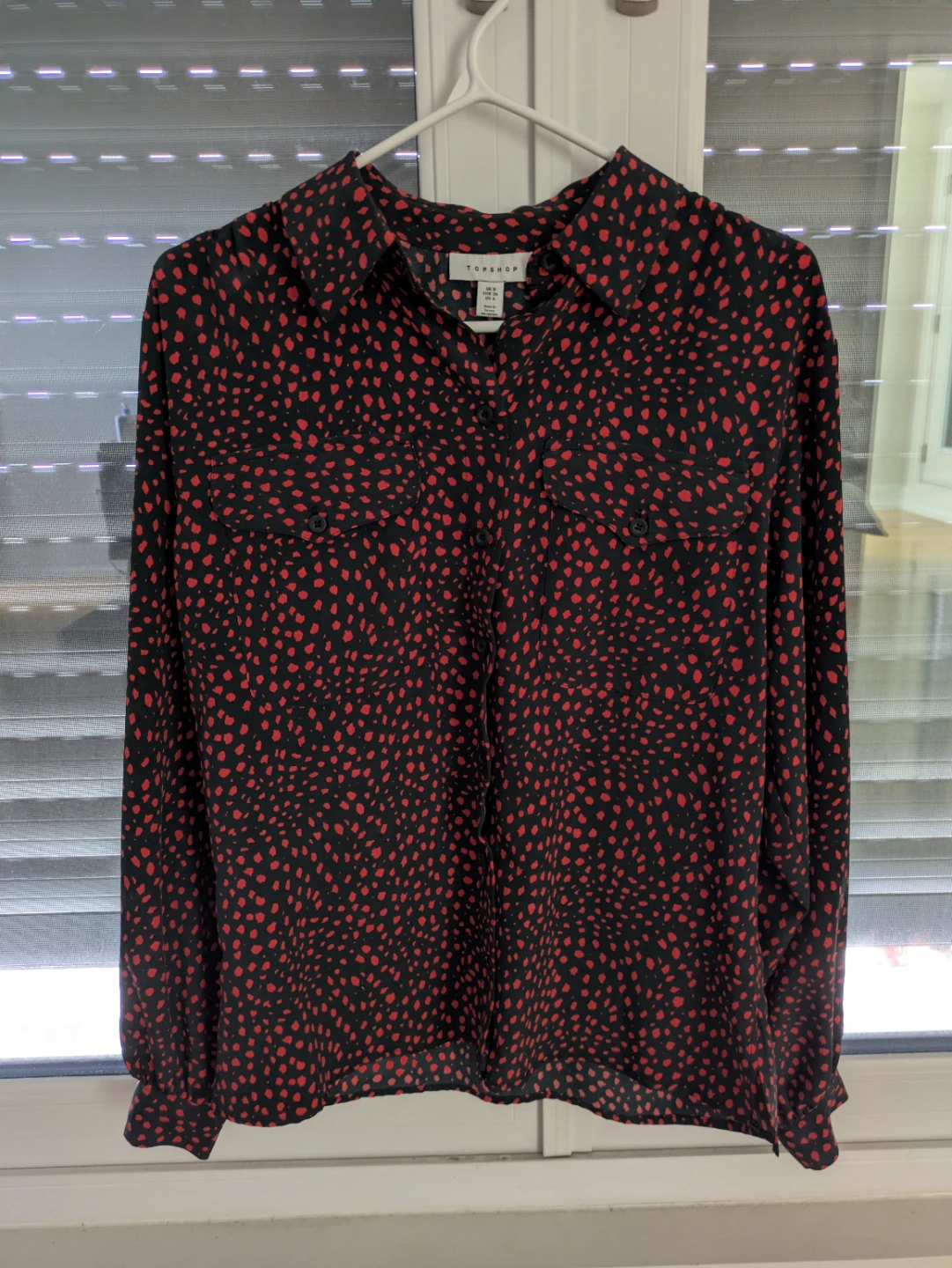 TOPSHOP Black & Red Dot Print Button-Up Blouse