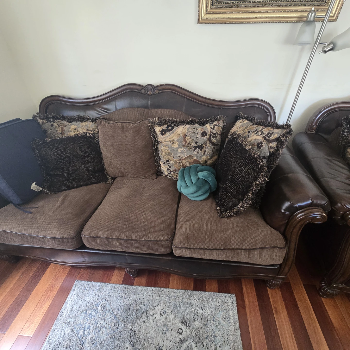 3 piece Brown Leather Sofa and Armchair Set