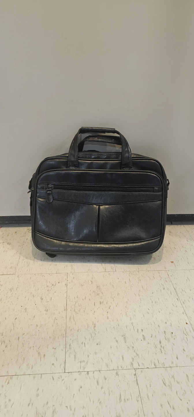 Black Leather Briefcase with Shoulder Strap