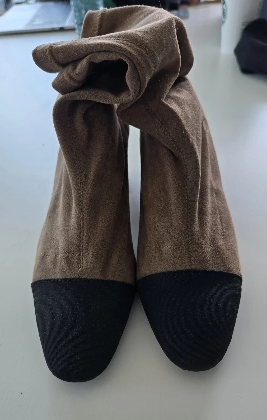 Brown Ankle Boots with Black Toe