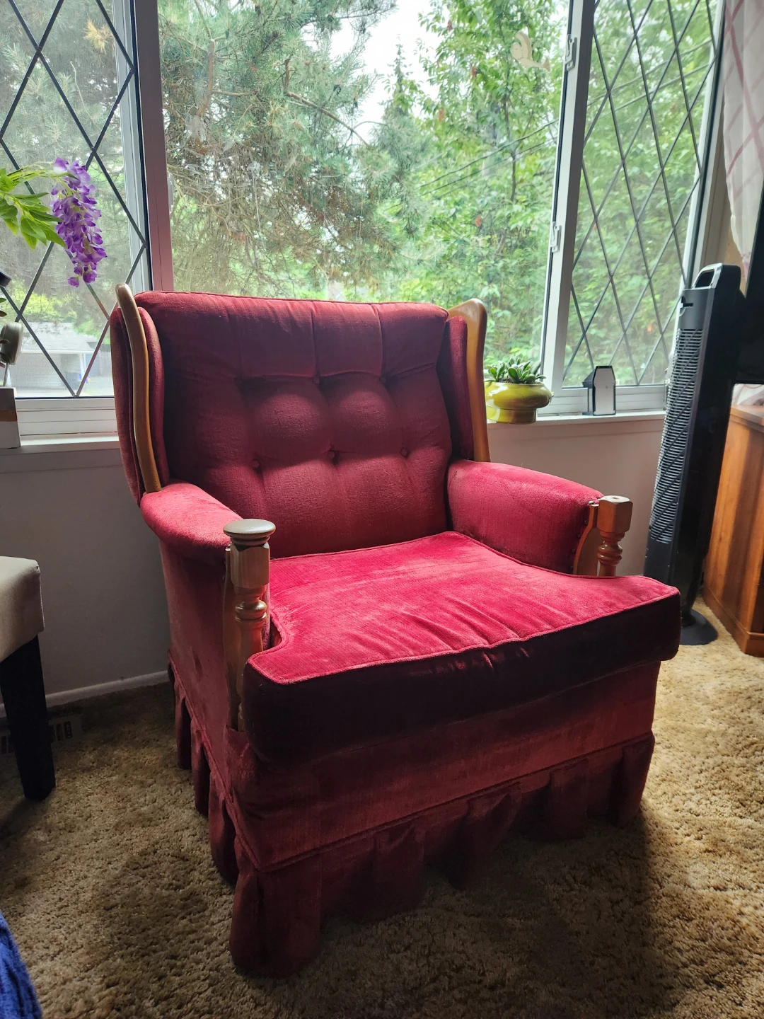 Red Velvet Wingback Armchair