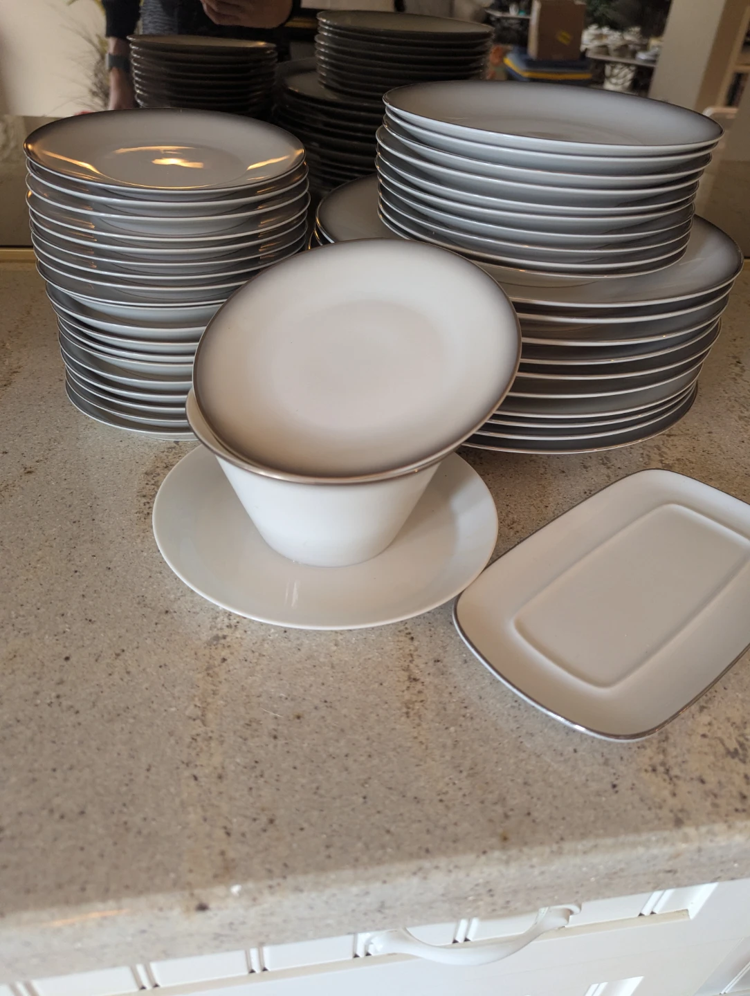 Set of White Plates with Grey Rim 50..pieces