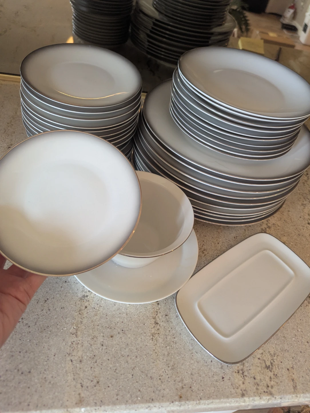 Set of White Plates with Grey Rim 50..pieces - photo 3