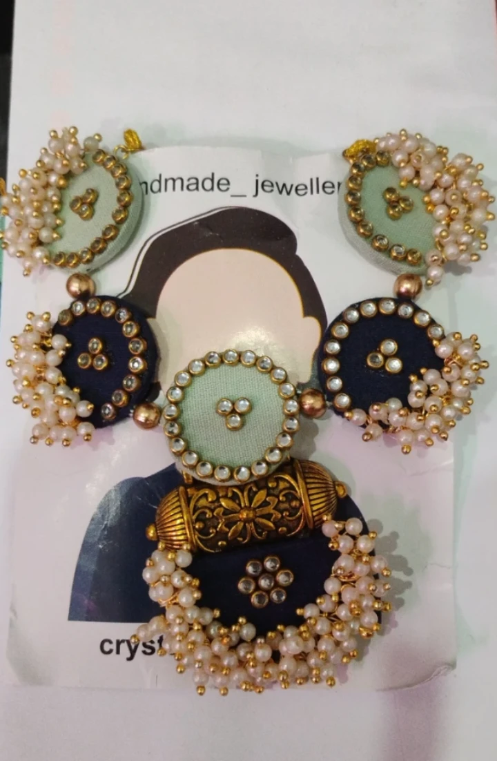 Handmade Fabric and Pearl Necklace Set
