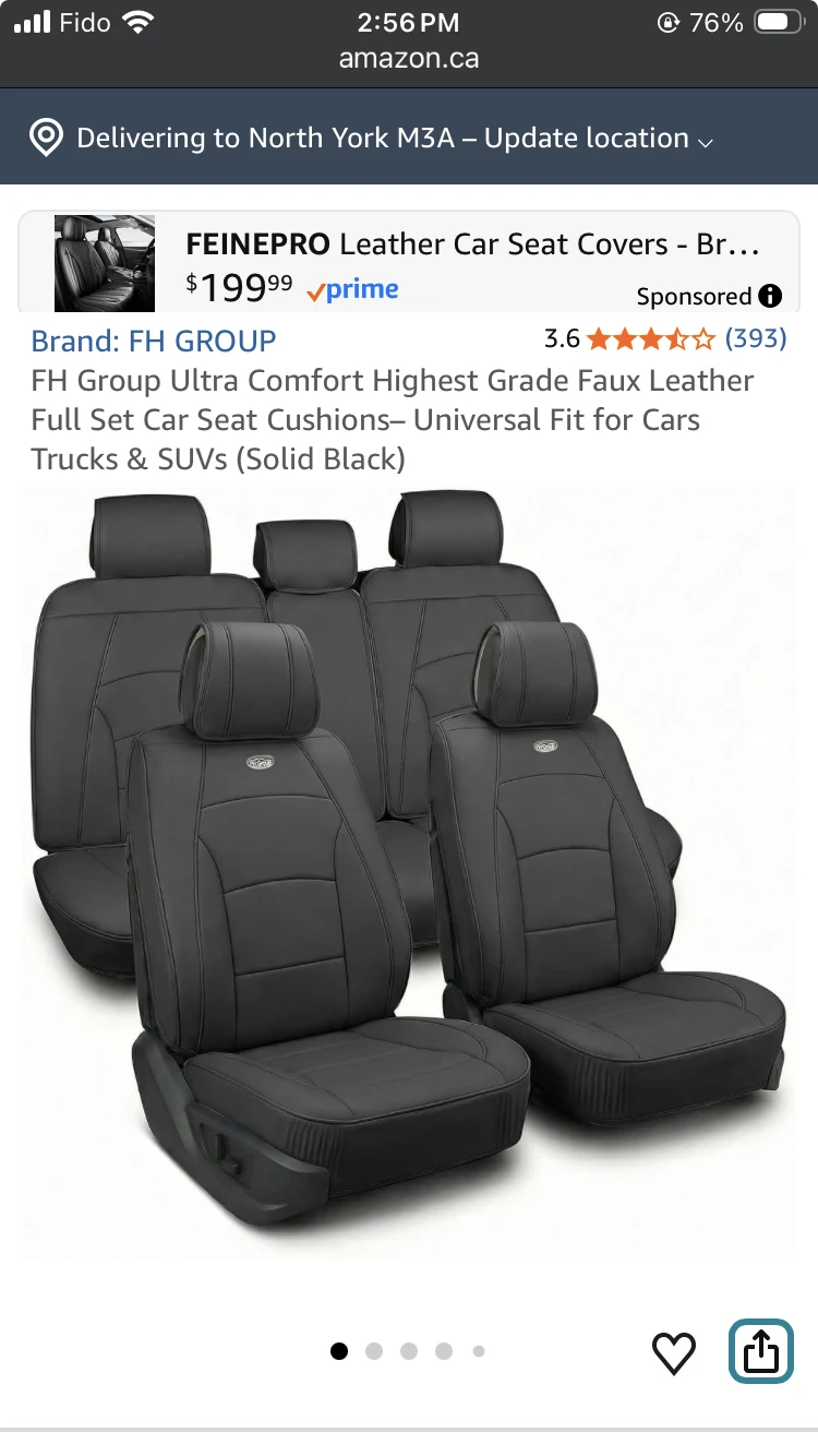 FH Group Faux Leather Car Seat Covers - Solid Black