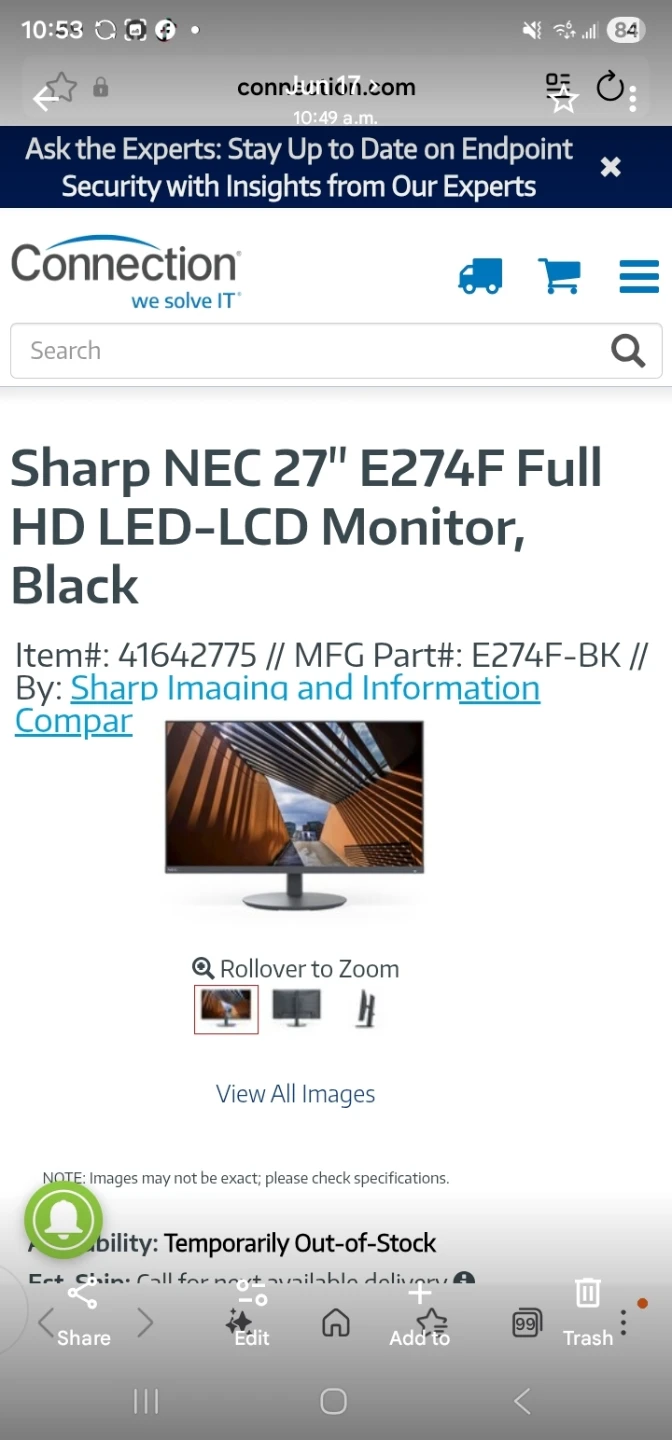 Sharp NEC 27"E274F Full HD LED-LCD Monitor, Black