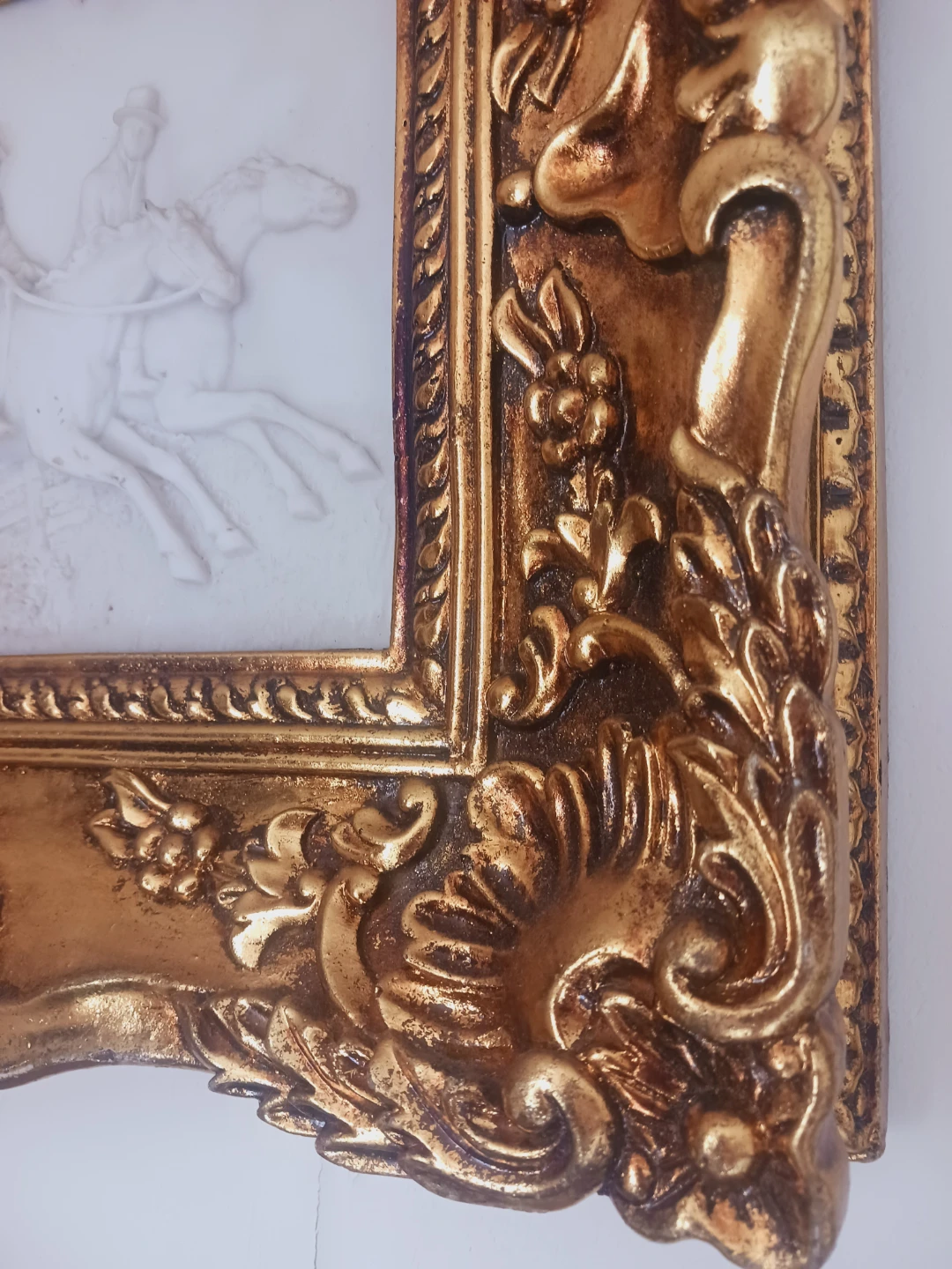 Antique Ornate Massive Frame with Horses Relief Artwork - photo 3