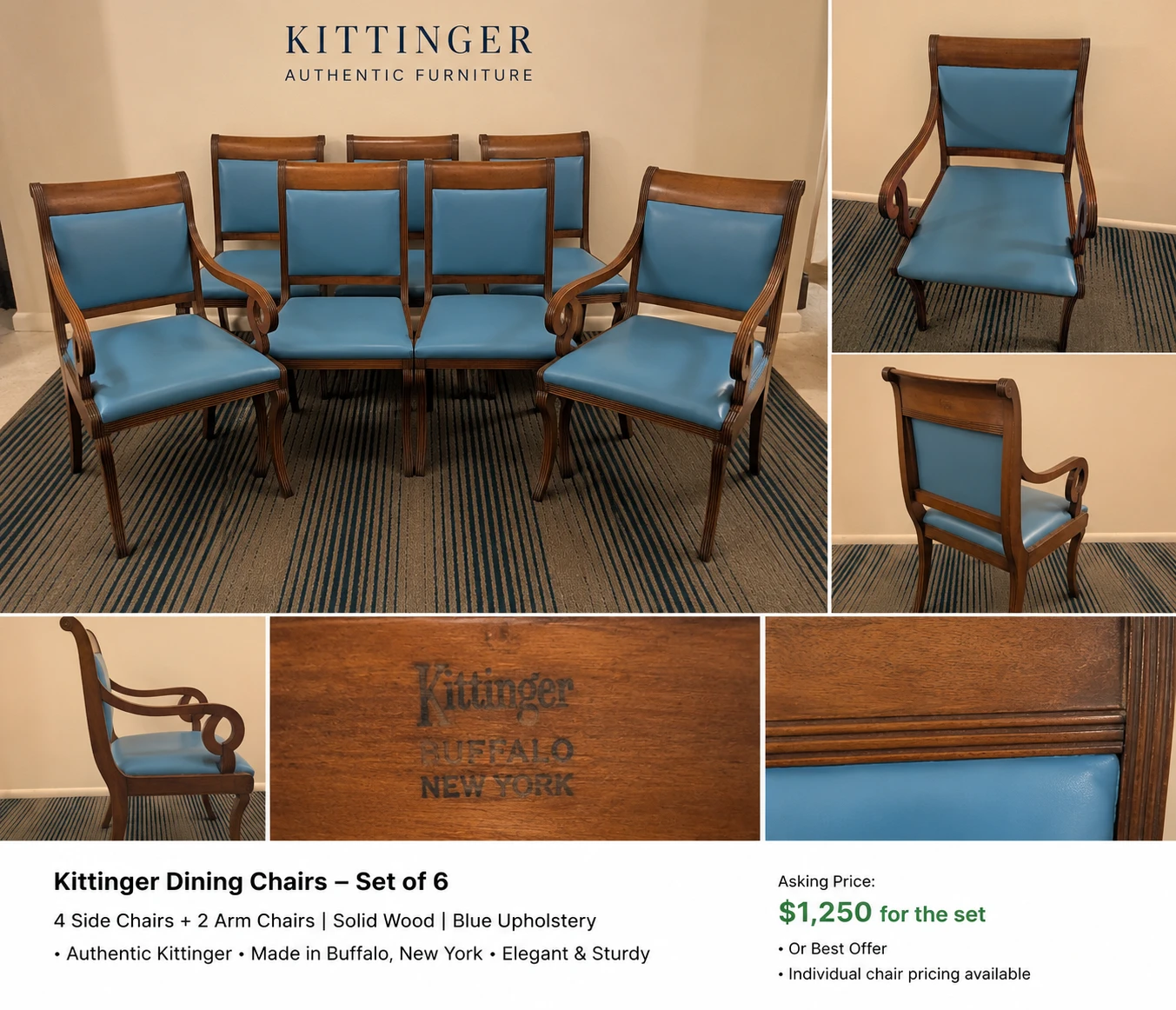 Kittinger Dining Chairs - Set of 6 (4 Side, 2 Arm) Solid Wood