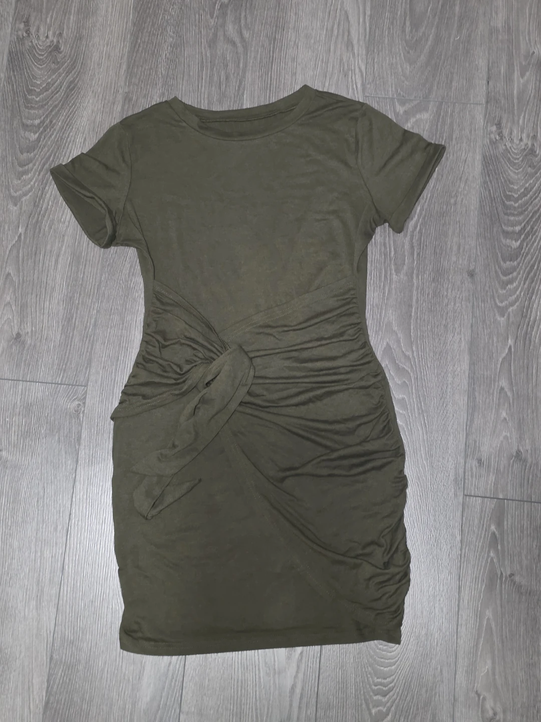 Olive Green Ruched Twist Dress