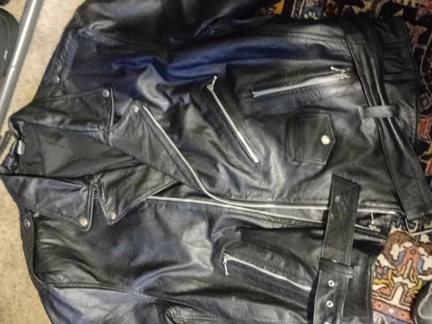 Black Leather Motorcycle Jacket - photo 4